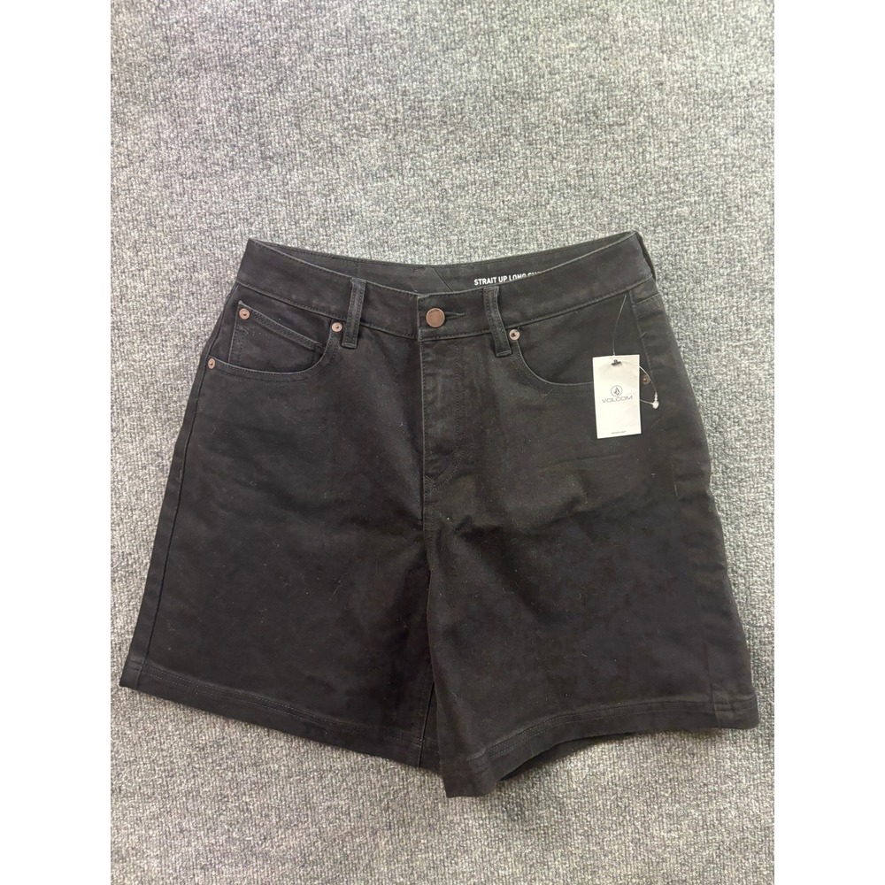 Volcom Strait Up Long Shorts Womens 27 Black Denim High Rise Casual Skater